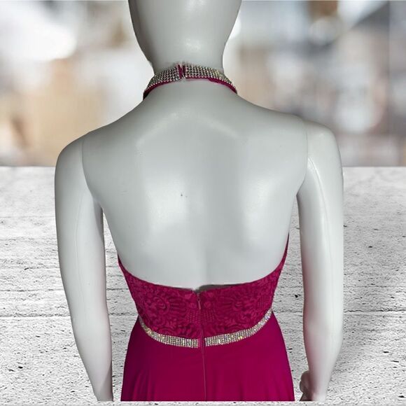 Madison James Hot Pink Fuchsia High Neck Modest Prom Bridesmaid dress - Picture 5 of 6